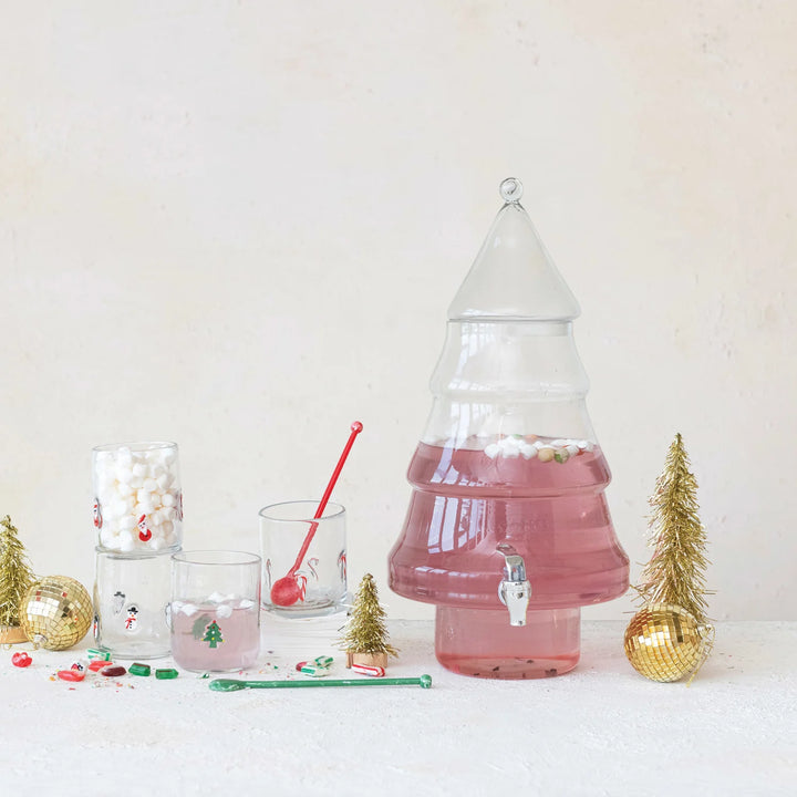 Drinking Glass w/ Embedded Holiday Icon Pattern, 4 Styles