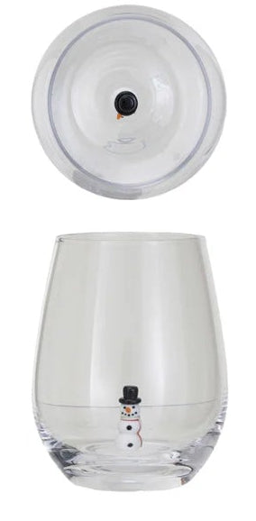 Stemless Wine Glass w/ Holiday Figure Inside, 8 Styles