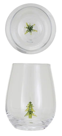 Stemless Wine Glass w/ Holiday Figure Inside, 8 Styles