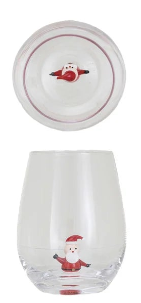 Stemless Wine Glass w/ Holiday Figure Inside, 8 Styles
