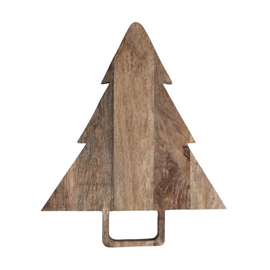 Wooden cutting board shaped like a Christmas tree