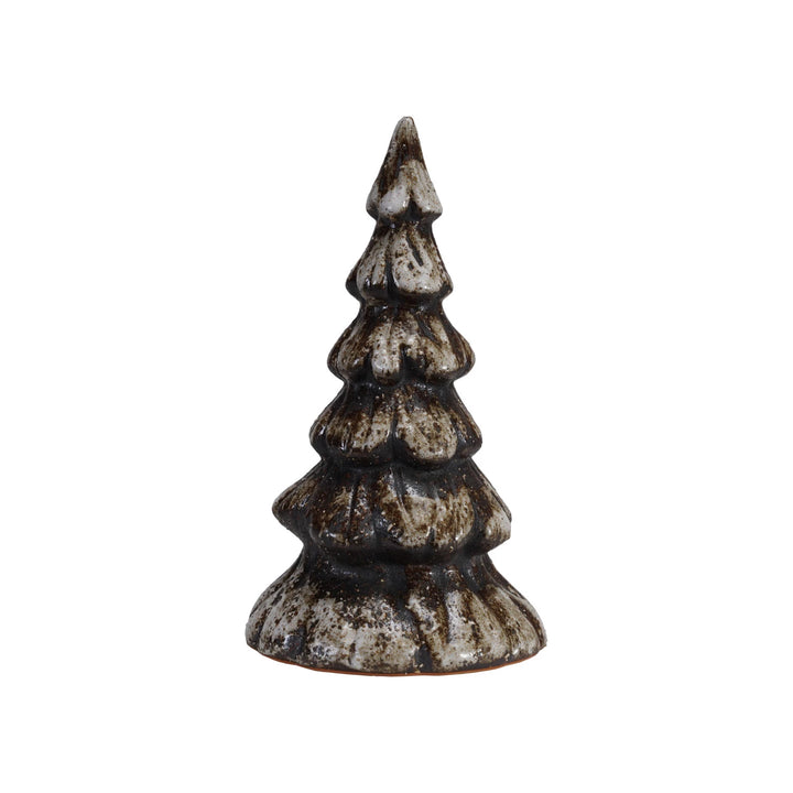 large brown stoneware tree with reactive glaze