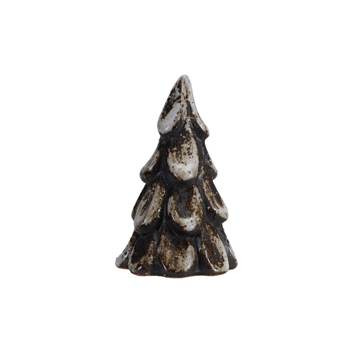 small brown stoneware tree with reactive glaze 