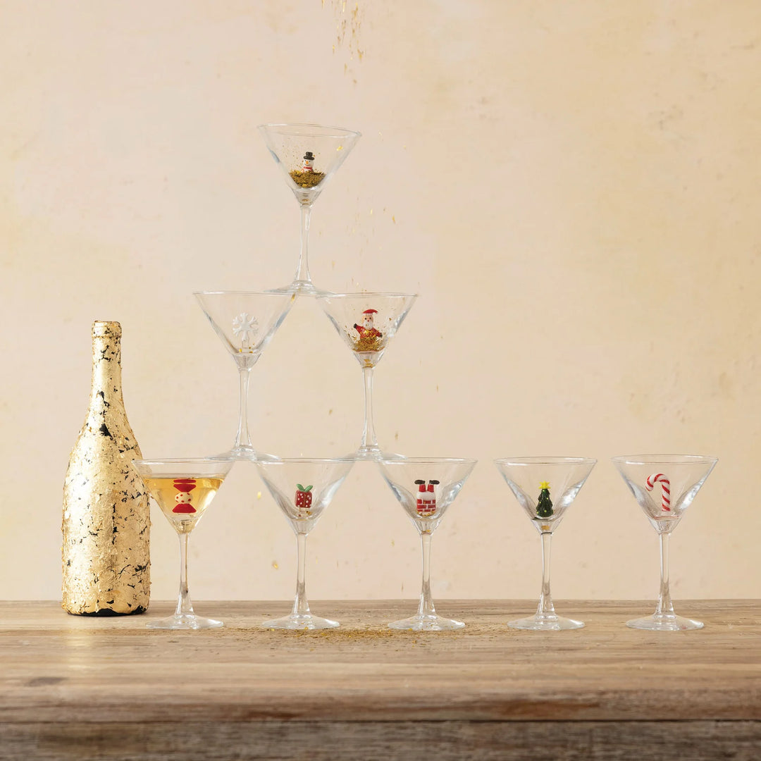 4 oz. Martini Glass with Hand-Blown Holiday Figure, 8 Styles