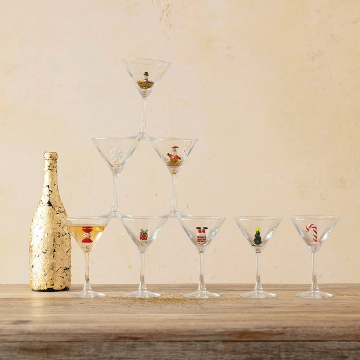 4 oz. Martini Glass with Hand-Blown Holiday Figure, 8 Styles