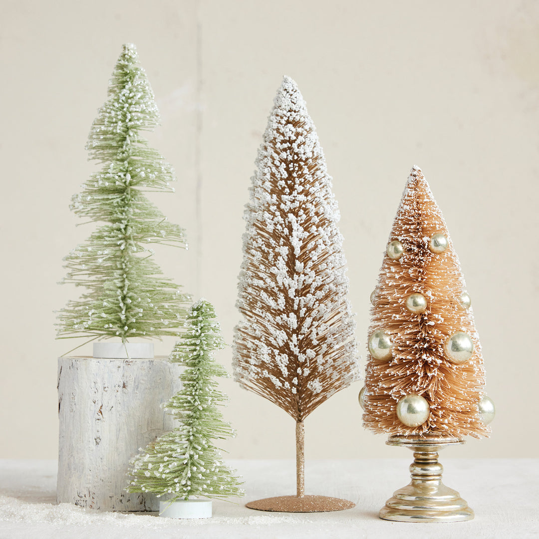 Plastic Bottle Brush Tree with Glitter, Foam Microbeads & Metal Base
