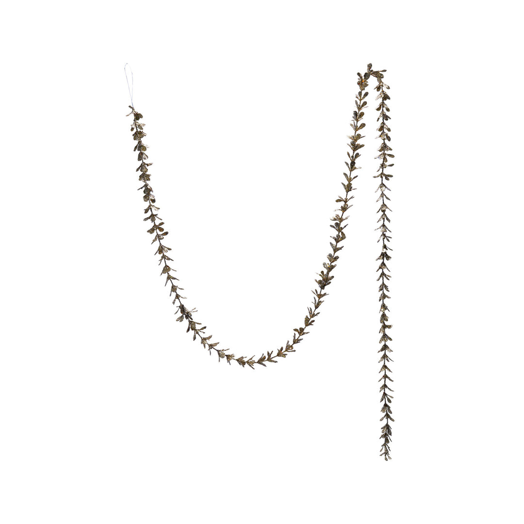 Faux Boxwood Garland with Glitter, Champagne Finish