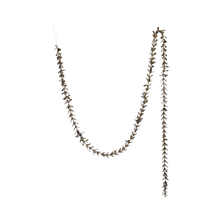 Faux Boxwood Garland with Glitter, Champagne Finish