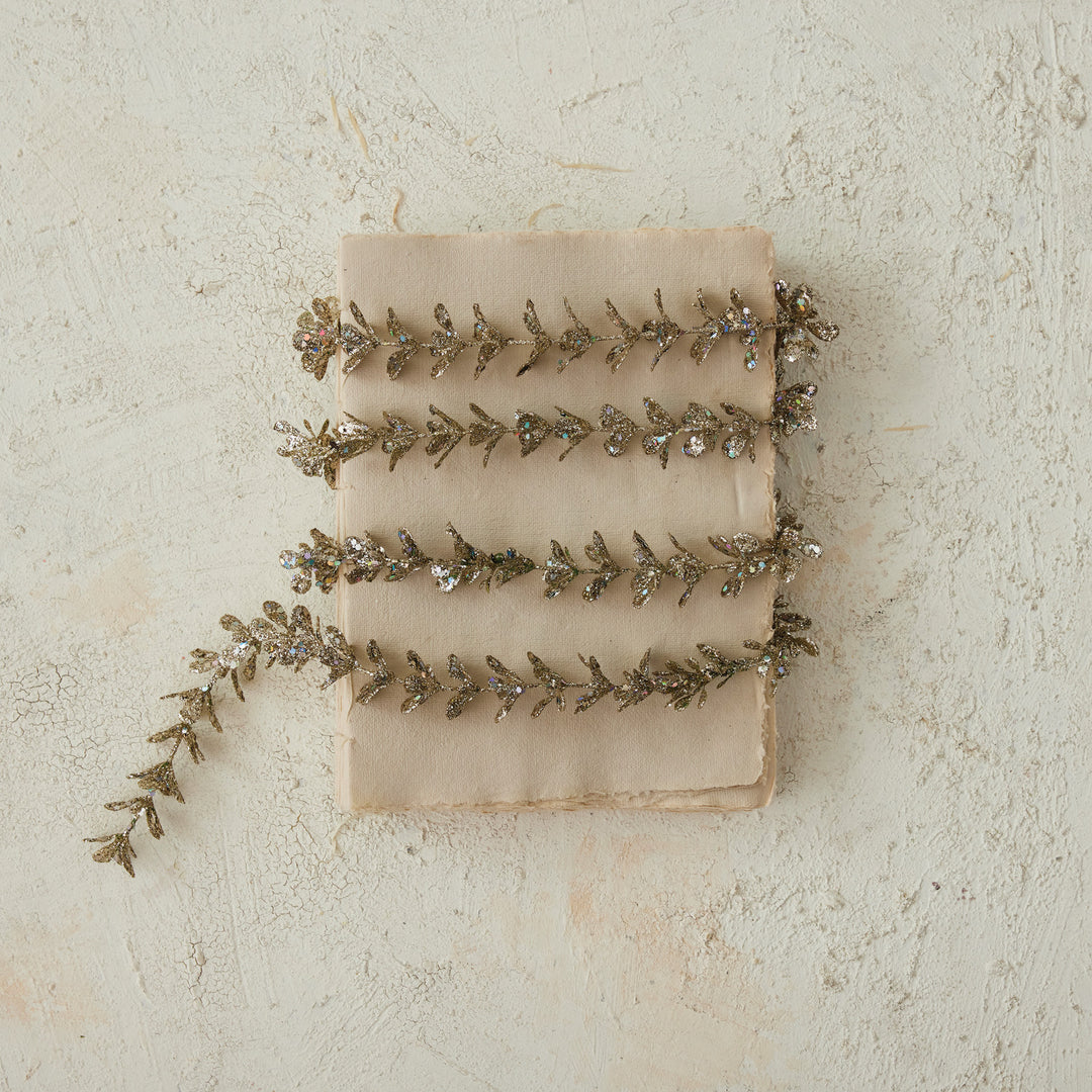 Faux Boxwood Garland with Glitter, Champagne Finish
