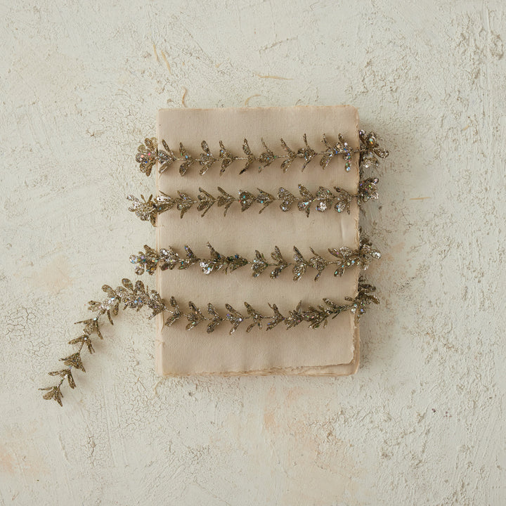 Faux Boxwood Garland with Glitter, Champagne Finish