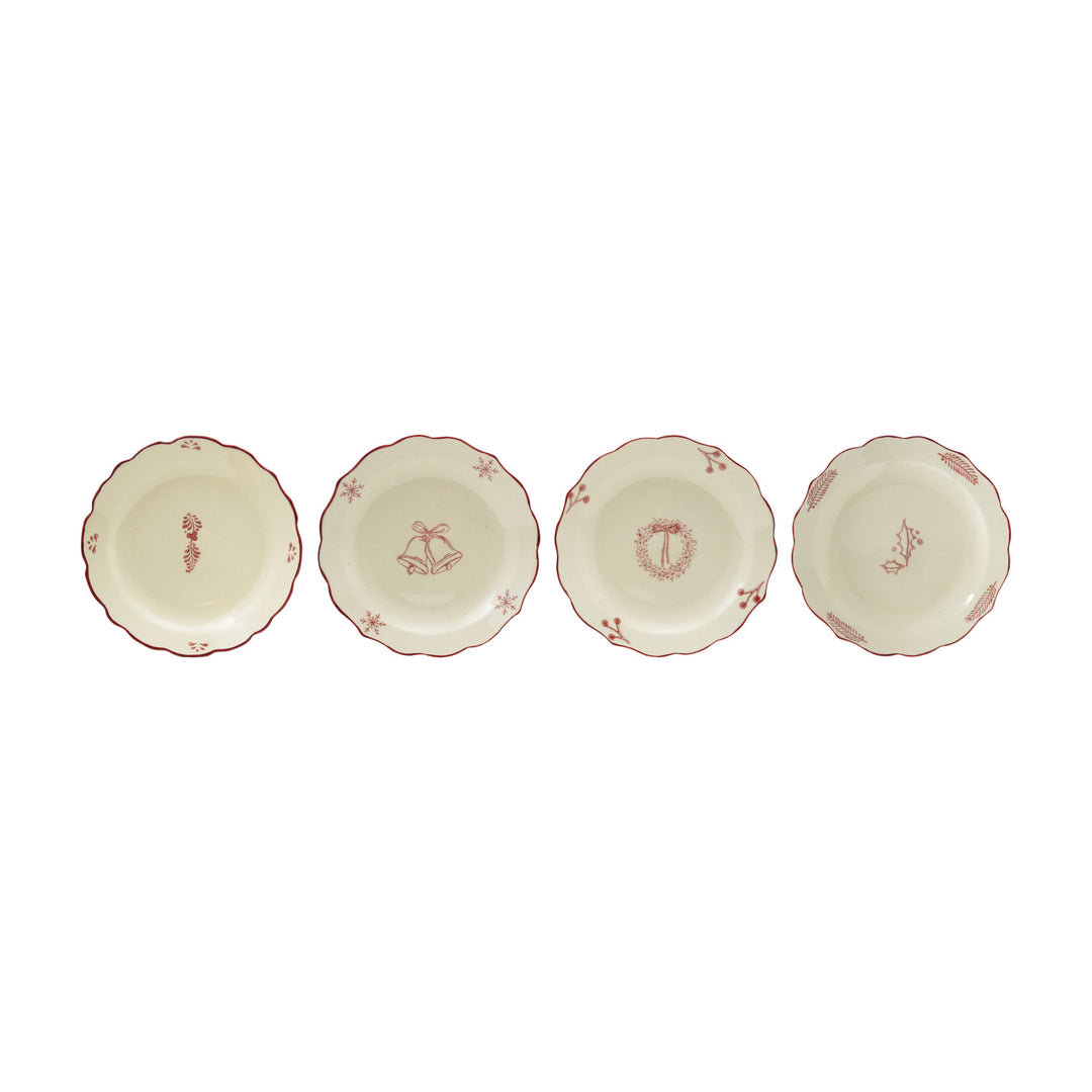 Stoneware Scalloped Plate with Image, Set of 4