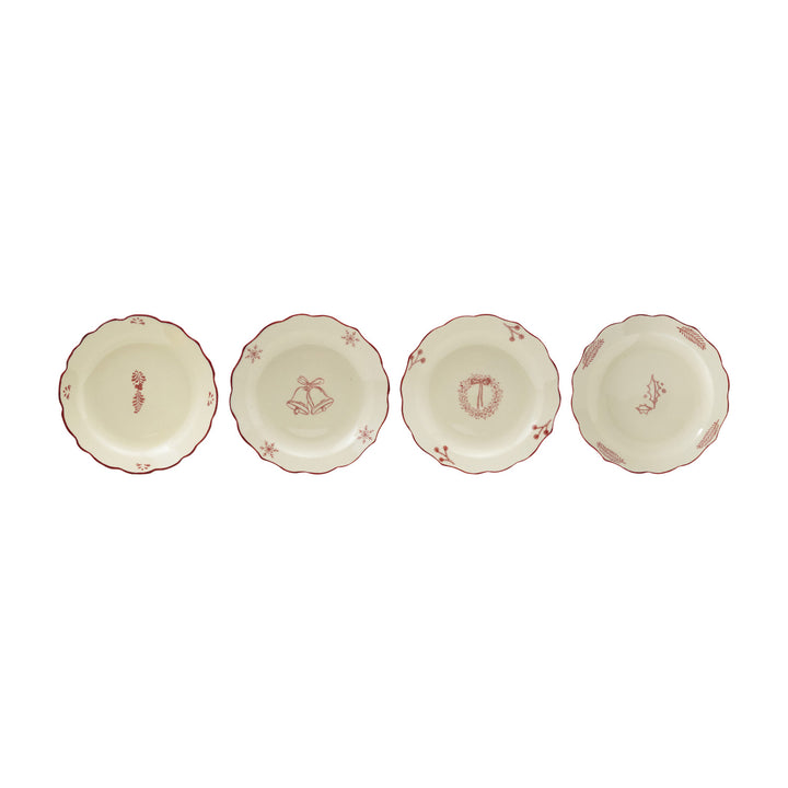 Stoneware Scalloped Plate with Image, Set of 4