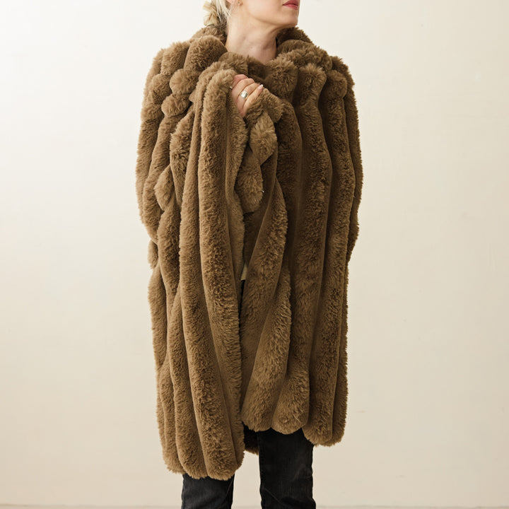 Faux Fur Ribbed Throw, Brown