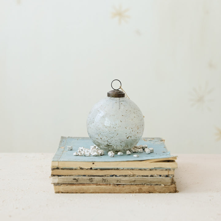 Seeded Glass Ball Ornament, Milky White