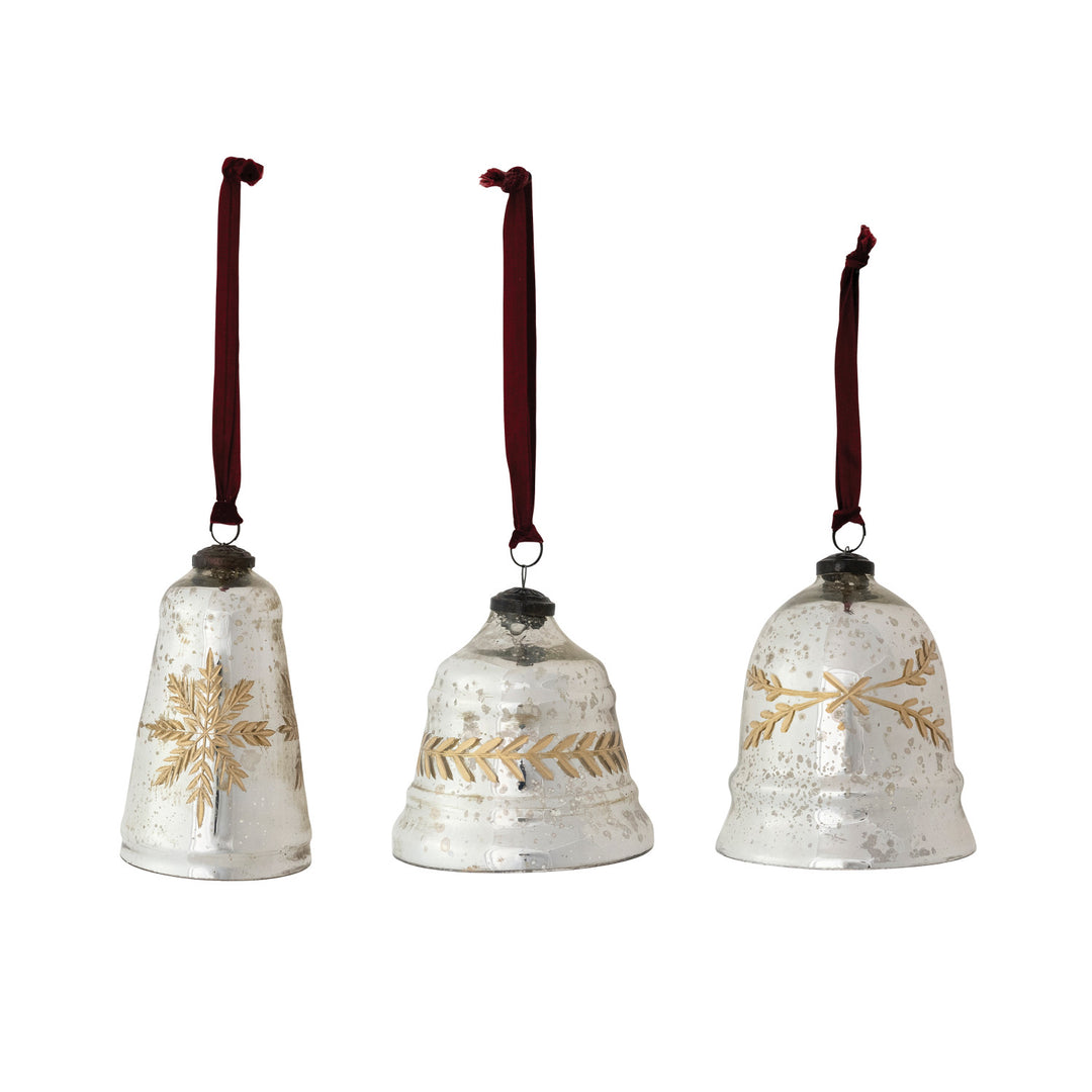 Etched Mercury Glass Bell Ornament