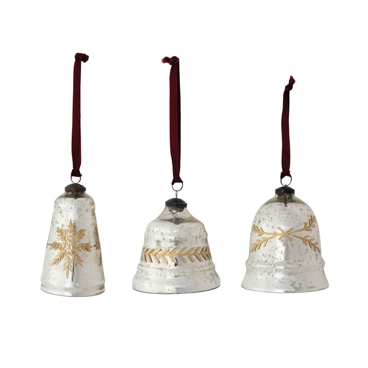 Etched Mercury Glass Bell Ornament