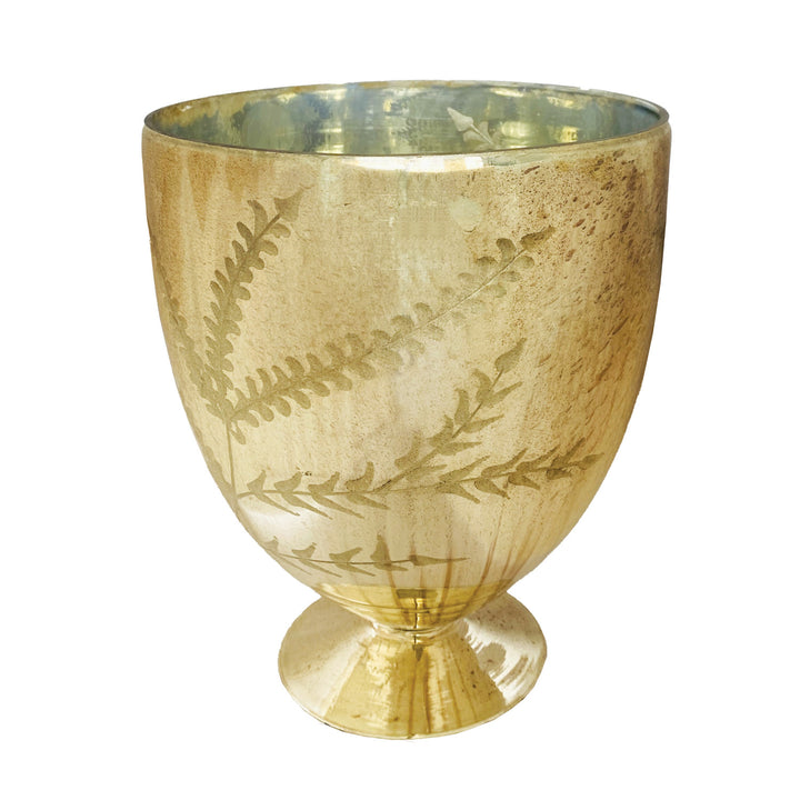 Etched Mercury Glass Footed Vase, Antique Silver Finish