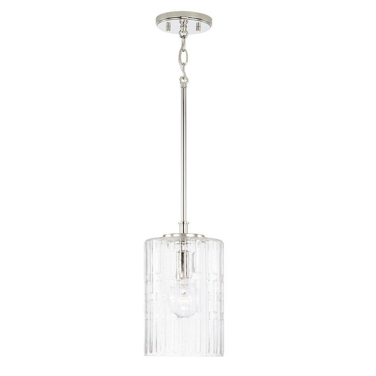 Emerson 1-Light Embossed Seeded Glass Pendant (Polished Nickel)
