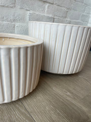 White Glazed Ribbed Planter Pots