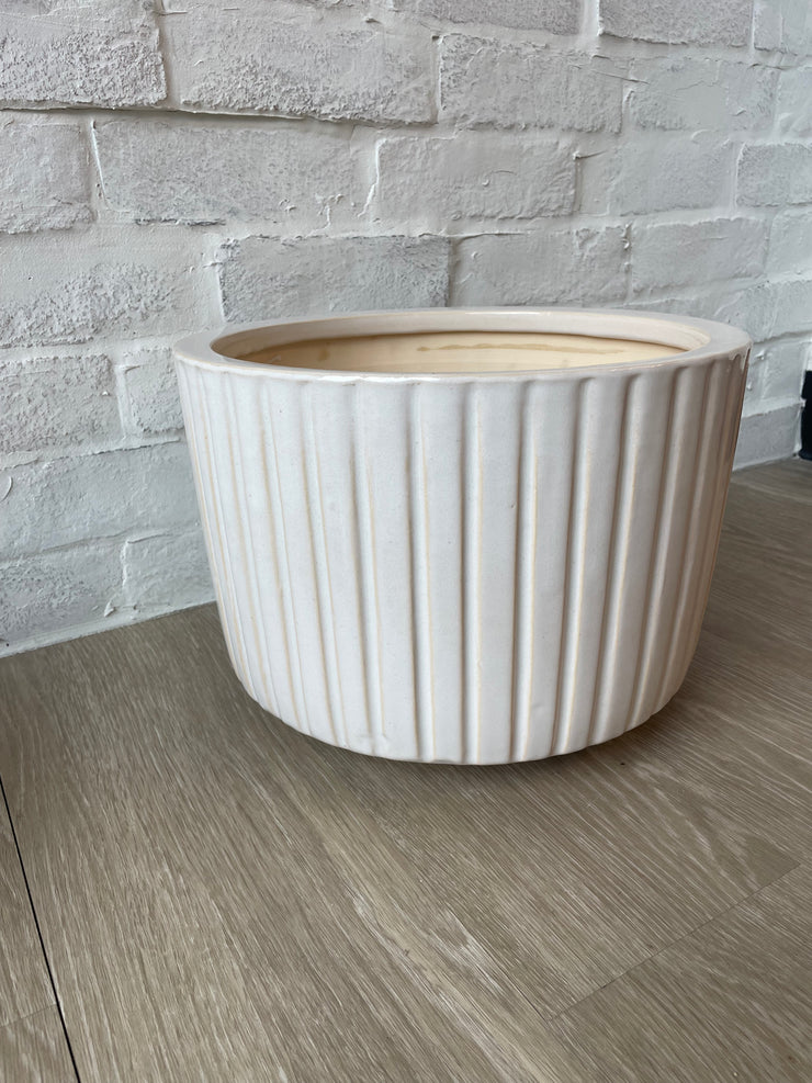 White Glazed Ribbed Planter Pots