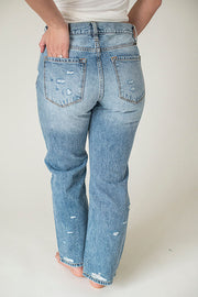 High Rise Straight Distressed Jeans