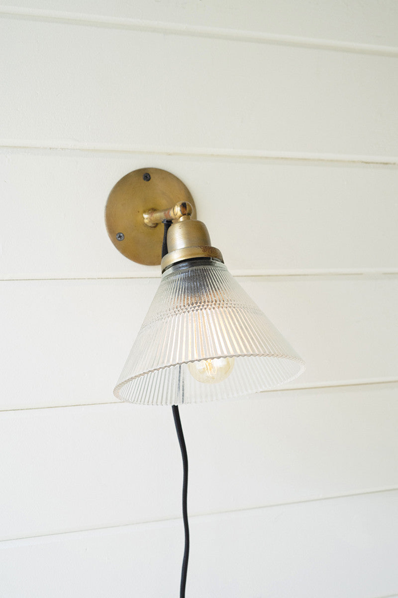 Brass Wall Lamp W/ Fluted Shade