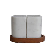 Marble Salt & Pepper Shakers on Acacia Wood Tray