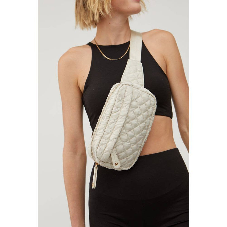 Teo Quilted Nylon Fanny Pack Belt Bag: Off White
