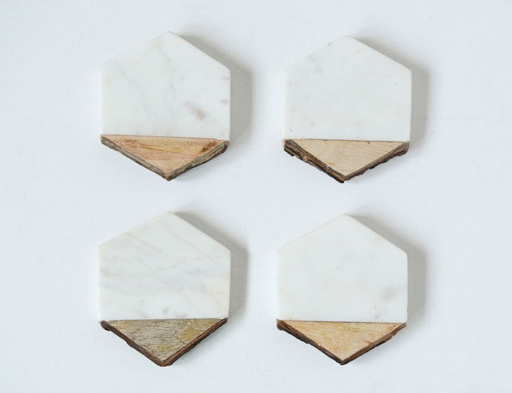 Hexagon Marble/Mango Wood Coasters