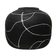 Terra-Cotta Vase, Black & White Hand Painted