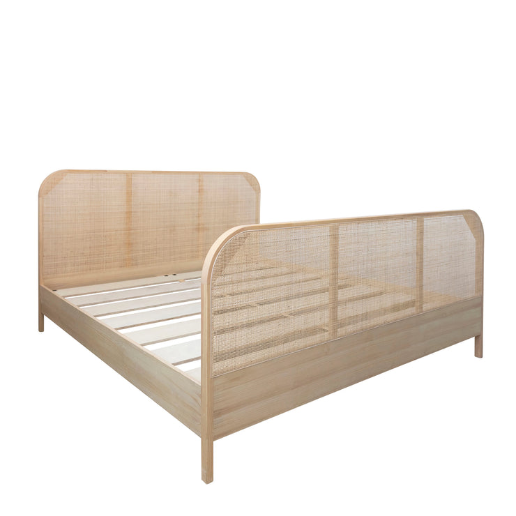 Handmade Pine Wood and Cane King Size Bed Frame