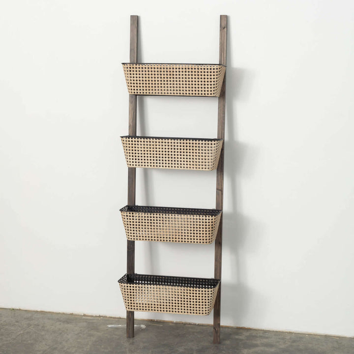 Open Cane Webbing Ladder Shelf